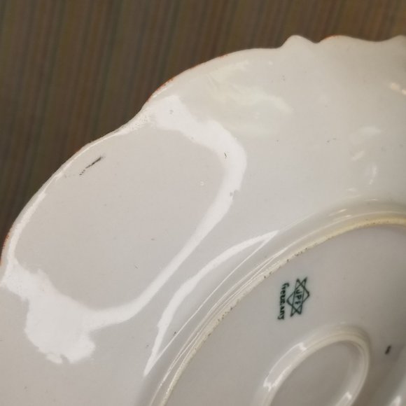 Antique JPF Germany Porcelain Gilded Cake Plate Double Handles Pink Magenta Teal - Picture 5 of 7